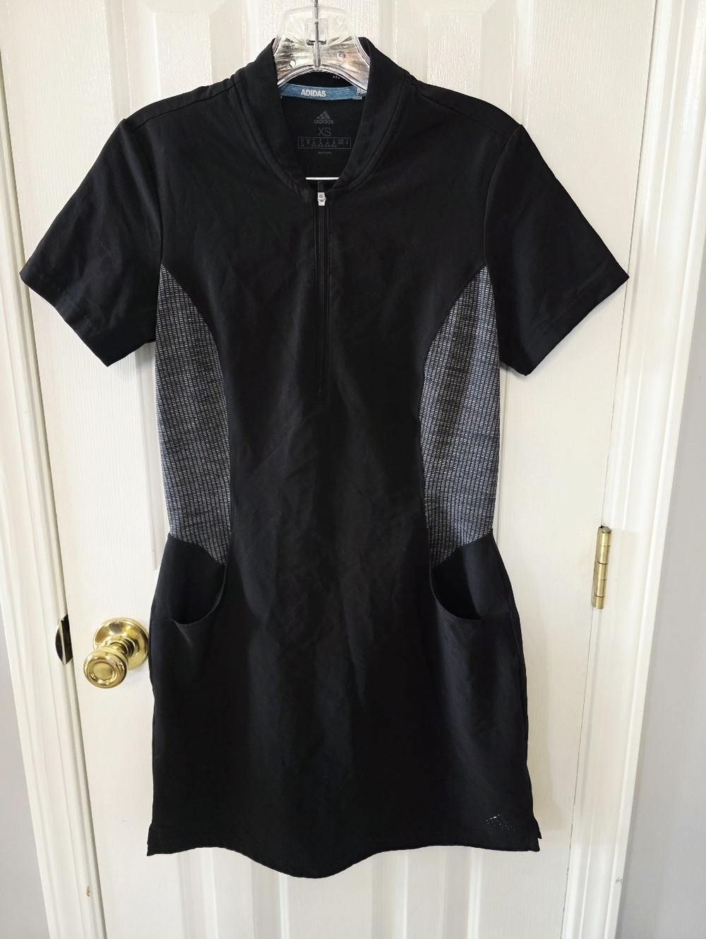 Adidas Black Mini Athletic Dress with Gray Side Panels and Front Zip Size XS